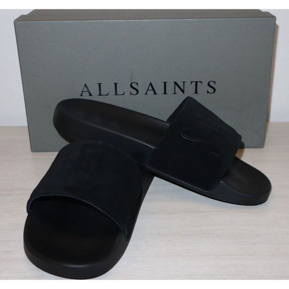 ALLSAINTS 34ZM0180 Men's Sz 10M Black Sunland Suede Slide Sandals - Picture 1 of 7